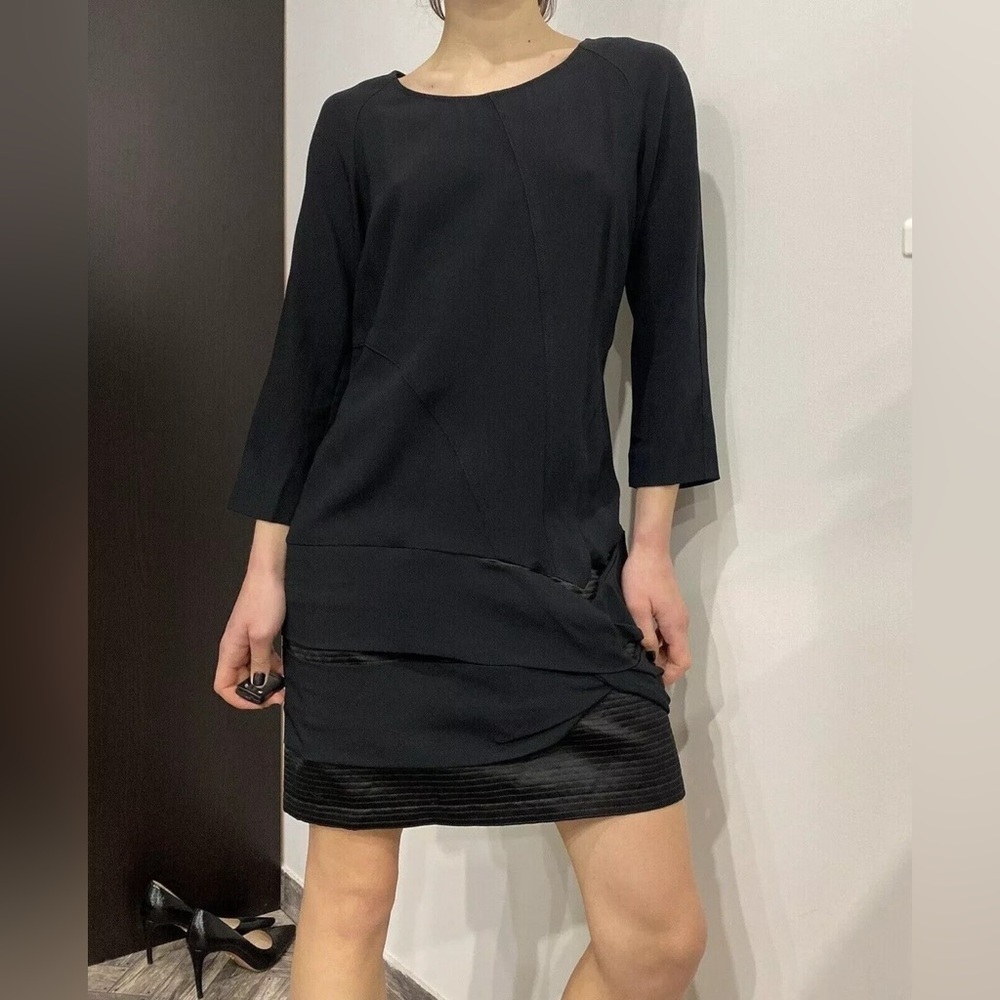 See By Chloé Black Sheath Dress Knot Detail 3/4 Sleeve Zip Back Size 2